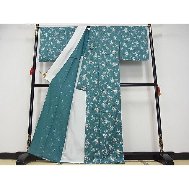 平和屋本店□上質な小紋 単衣 草花文 反端付き 着丈165cm 裄丈68.5cm  