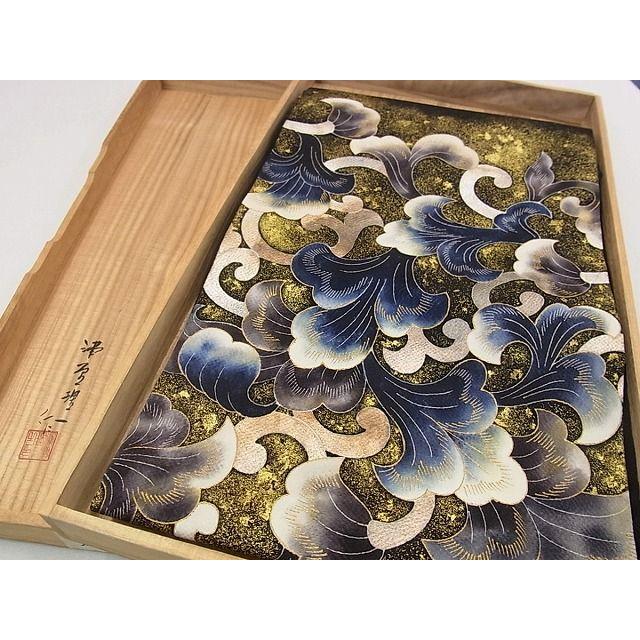 平和屋本店□極上 浦野理一 金彩友禅 九寸開き名古屋帯 唐草文 鬼しぼ  