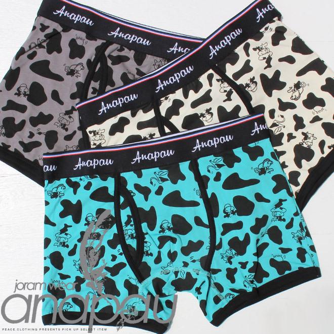送料無料 anapau アナパウ ウシトリオ 柄 ボクサーパンツブリーフ 牛