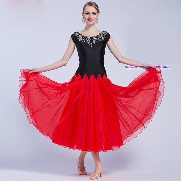 数量は多 社交ダンス モダンな 新 ワンピース モデル 練習 モダンドレス 成人 ラテンドレス キラキラ 黒 赤 ラテン衣装 高い素材 Www Thedailyspud Com