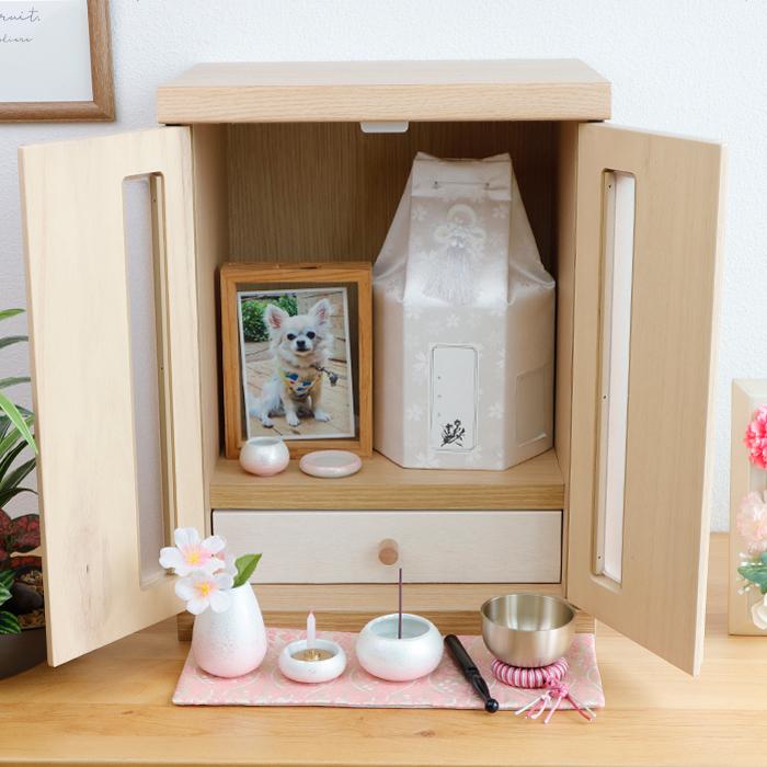 ペット仏壇仏具セットメモリアルボックスナチュラル＋仏具こころん12点