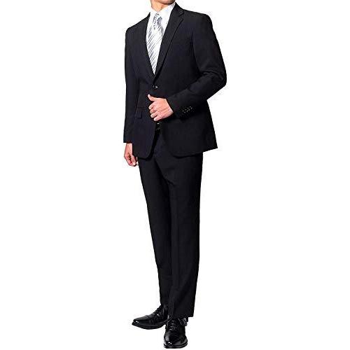 オールシーズン 2つボタン シングルフォーマル アジャスター付 パンツ裾上げ済み メンズ ブラックスーツ 喪服 礼服 (AB6, 股下73cm) ブラックフォーマル