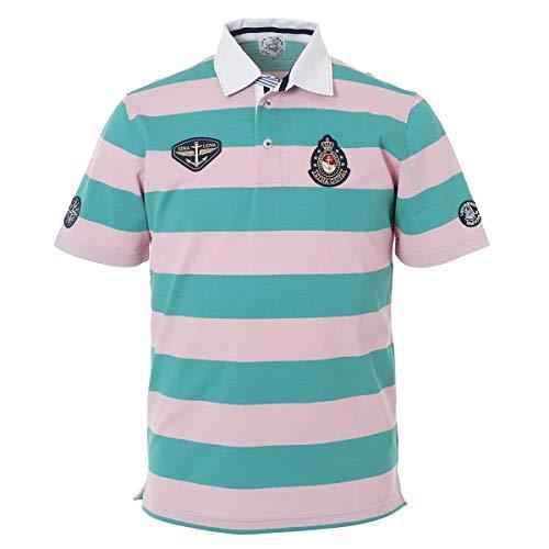 Sina Cova シナコバ ラガーシャツ メンズ 半袖 ラグビーシャツ ボーダー 吸汗速乾 Uvケア グリーン ピンク L