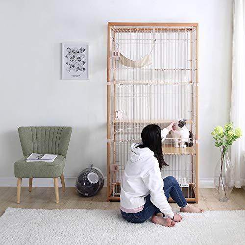 送料込 Kimito 猫 ネコ キャットハウス おしゃれ 猫ゲージ 大型 広々 ハンモック付 木製フレーム 3段 キャットケージ ケージ 猫用品 Elekoms Lv