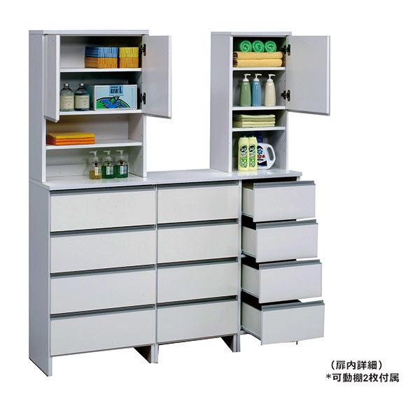 日本製 ランドリーチェスト 幅50cm 完成品 サニタリー収納 引き出し スライドレール 可動棚 脚付き 脱衣所収納の画像