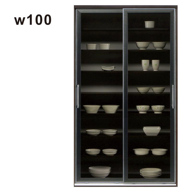 食器棚 キッチンボード 幅100cm 完成品 引き戸 ブラウン 日本製 ハイ