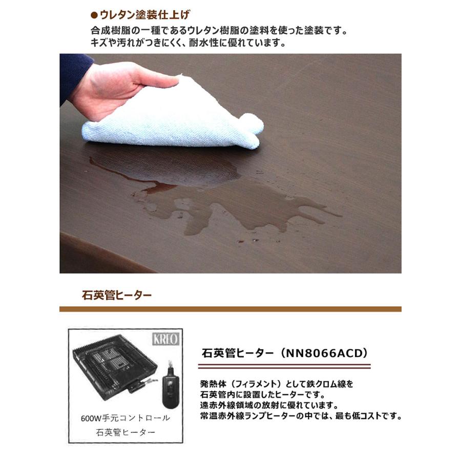 ダイニングこたつ テーブル 幅120cm なぐり加工 ウレタン塗装 おしゃれ_2