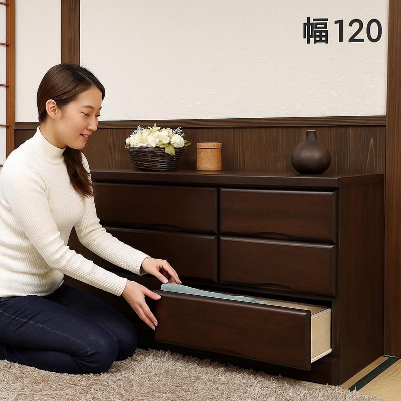 ローチェスト 幅120cm 3段 完成品 桐 木製 チェスト タンス 低い 収納 