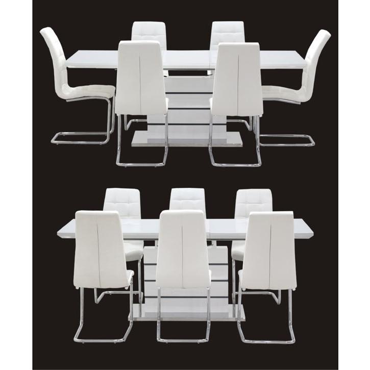 伸長式 ダイニングテーブルセット 6人 7点 鏡面 ホワイト モノトーン