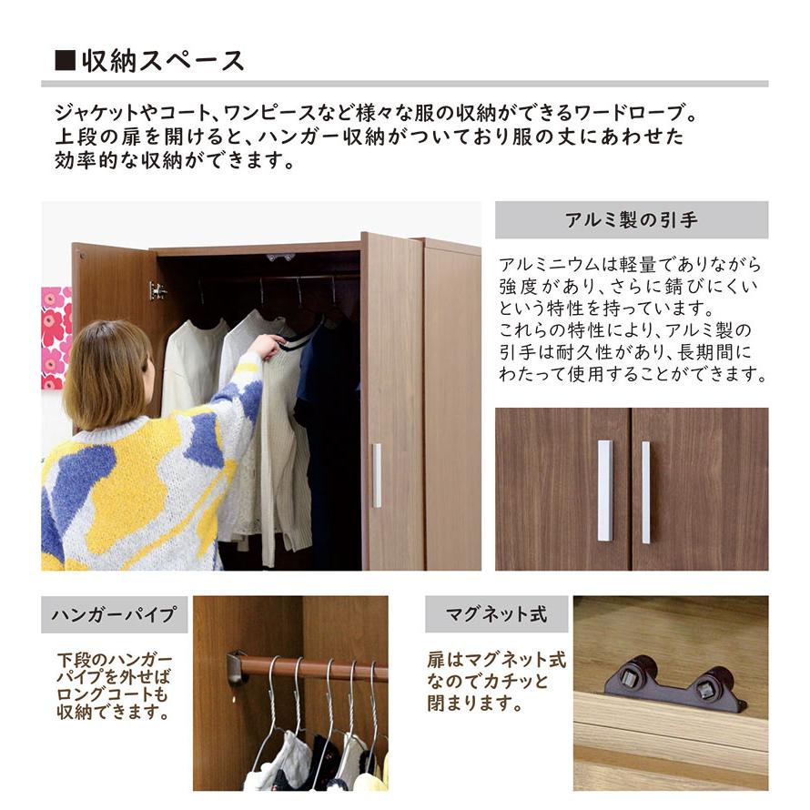 ワードローブ 幅80cm 引き出し付き 完成品 国産の画像