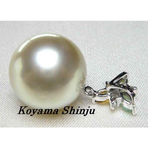 ps03絶品カラー！12.8mm白蝶真珠／ダイヤ0.03Ct/半輝石パールペンダントトップ_2