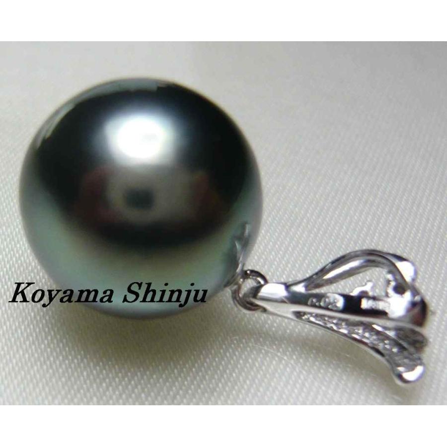 pt05絶品カラー！黒蝶真珠11.5mmダイヤ0.02Ct入りパールペンダント 