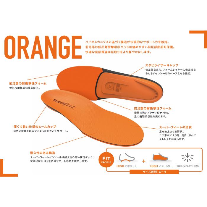 スーパーフィート インソール SUPERFEET ORANGE オレンジ スポーツシューズ ウォーキング スニーカー 作業靴 ランニング ゴルフ テニス 靴 中敷き 日本正規品｜peachboys｜02