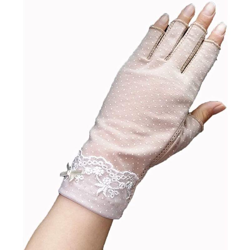 手袋 女性グローブ ショート 薄手 通気 指切り ドット柄 オシャレ 紫外線対策 スマホ対応 21春夏新作 自動車 日焼け止め 運転 すべり止め 自転車