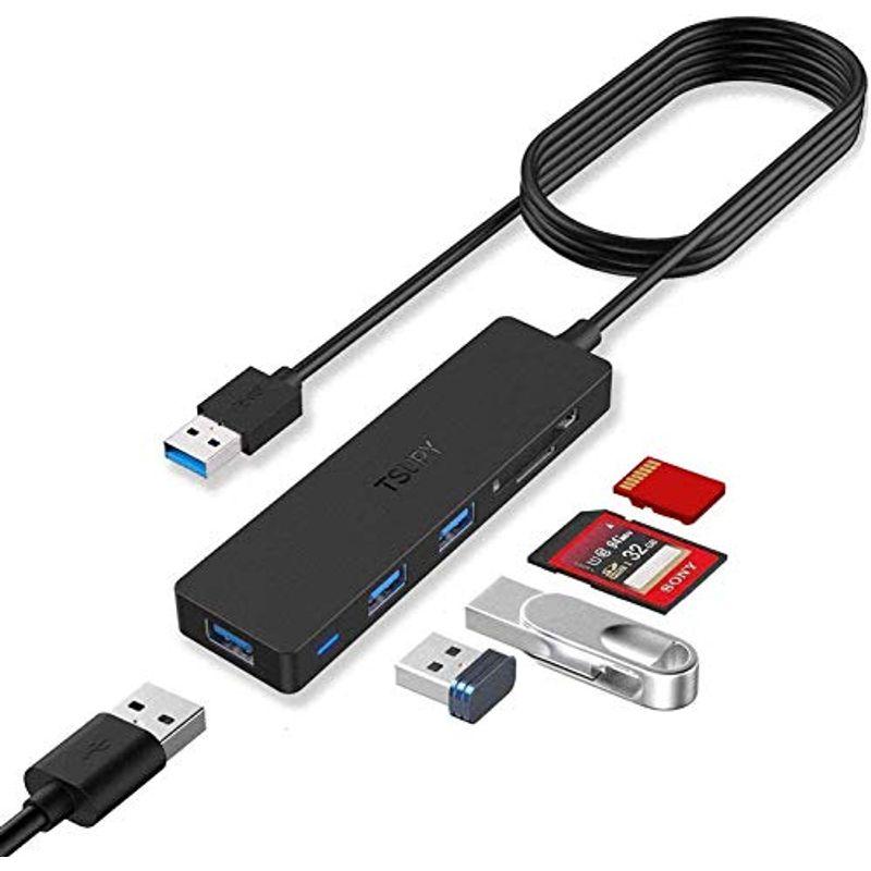【お試し価格！】 5ポート超薄型・軽量 ハブ USB3.0 TSUPY 5Gbps 変換アダ 3.0*3/MicroSD&SDカードリーダー 超高速USBハブ USBハブ