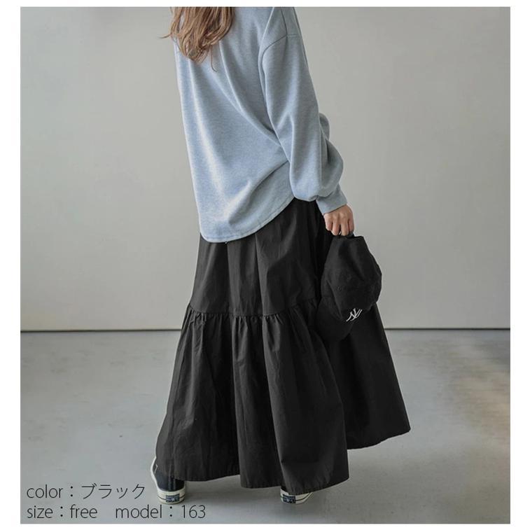 スカート マキシ丈 ロングスカート 大人カジュアル ギャザー