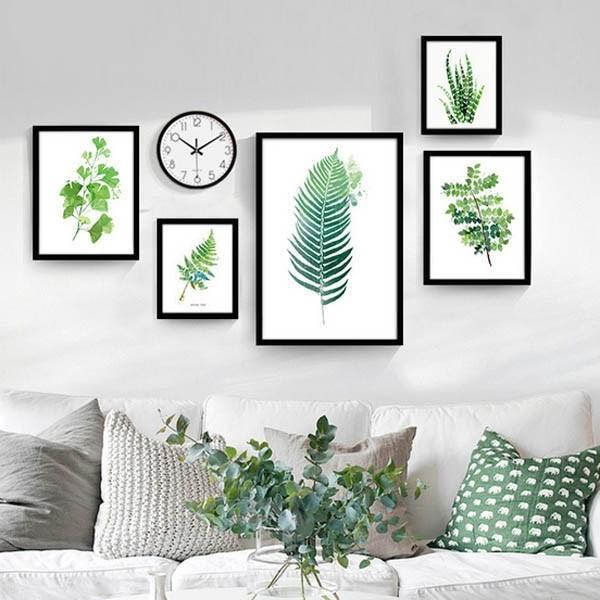 5枚1セット アートパネル 枠付きフレーム絵画 水彩画 観葉植物 リーフ ボタニカル 壁掛け インテリア絵画 ウォールデコ アートポスター
