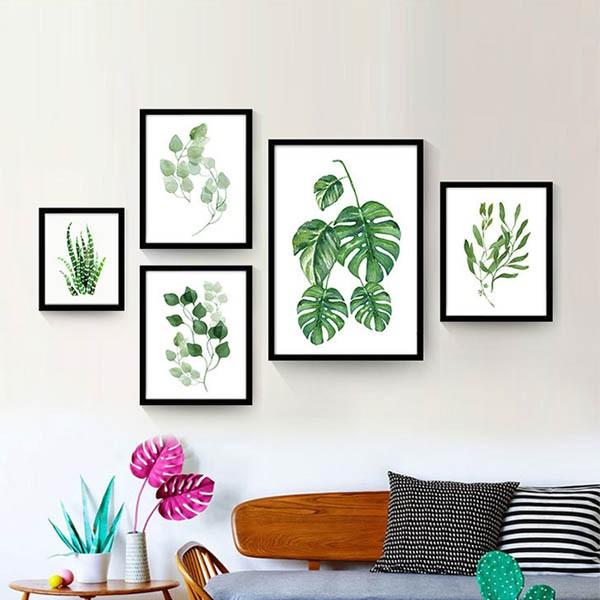 5枚1セット アートパネル 枠付きフレーム絵画 水彩画 観葉植物 リーフ ボタニカル 壁掛け インテリア絵画 ウォールデコ アートポスター