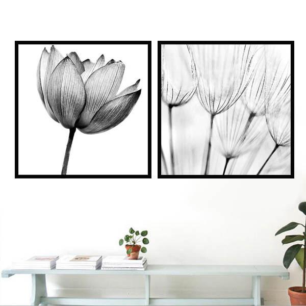 43 43cm おトク アートパネル 2枚セット 枠付きフレーム絵画 モノクロ 鉛筆画タッチ 壁掛け 蓮の花 ロータス ウォールデコ インテリア絵画