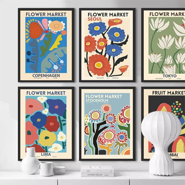 単品 33×43cm アートパネル 枠付き フレーム絵画 ポスター 抽象花柄