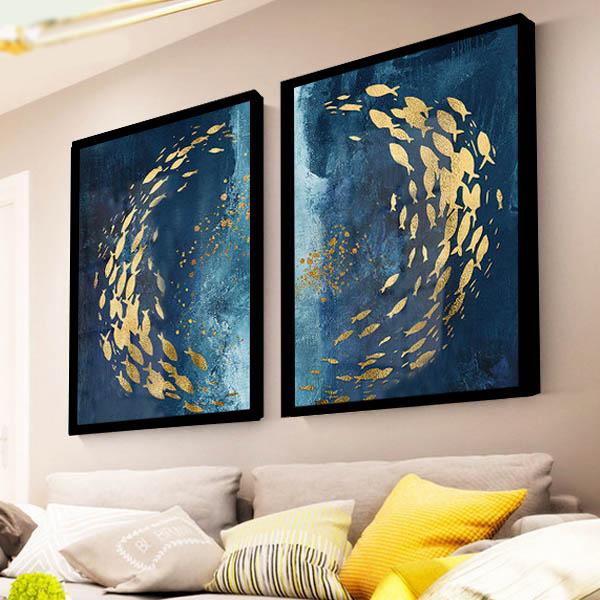 2枚セット 33×43cm アートパネル フレーム絵画 モダンアート 魚 縁起物