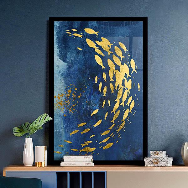 2枚セット 33×43cm アートパネル フレーム絵画 モダンアート 魚 縁起物