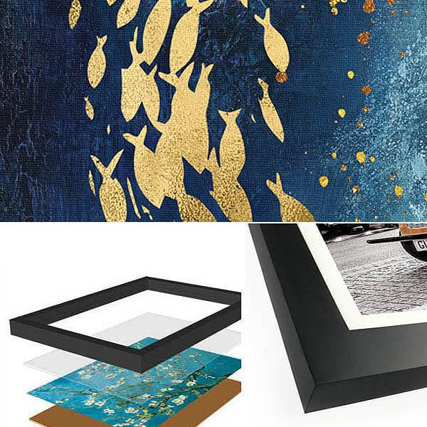 2枚セット 33×43cm アートパネル フレーム絵画 モダンアート 魚 縁起物