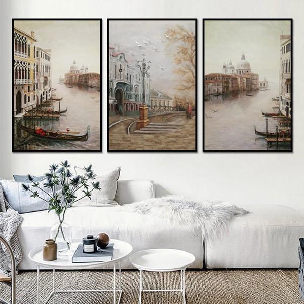 偉大な 33 43cm アートパネル 3枚セット 枠付きフレーム絵画 ノスタルジー ヴェネツィア 風景 レトロ 壁掛け インテリア絵画 ウォールデコ 柔らかい Johnydar Com