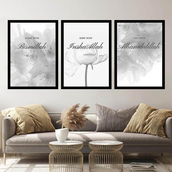 3枚セット 33×43cm アートパネル 枠付き フレーム絵画 モノクロ ローズ