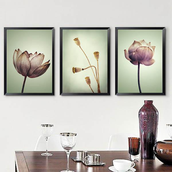 33×43cm アートパネル 3枚セット枠付きフレーム絵画 蓮 植物