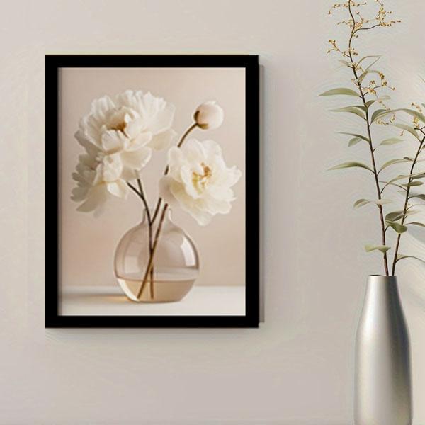 3枚セット 33×43cm アートパネル 枠付きフレーム絵画 白い花 ホワイト