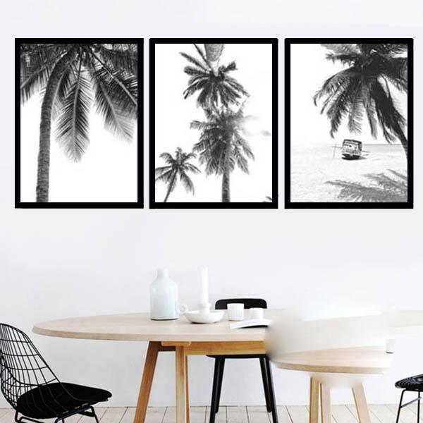 WTW アート モノトーン 西海岸 インテリア 3枚セット 33×43cm アートパネル 枠付きフレーム絵画 モノクロ ヤシの