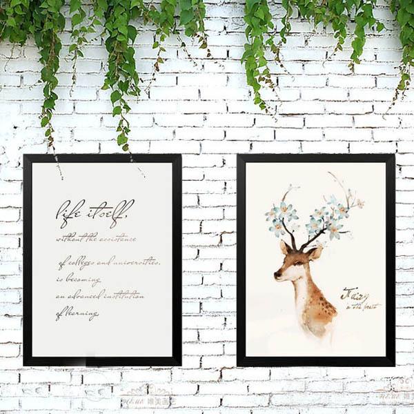 単品 28×33cm アートパネル 枠付きフレーム絵画 水彩画 北欧風 鹿