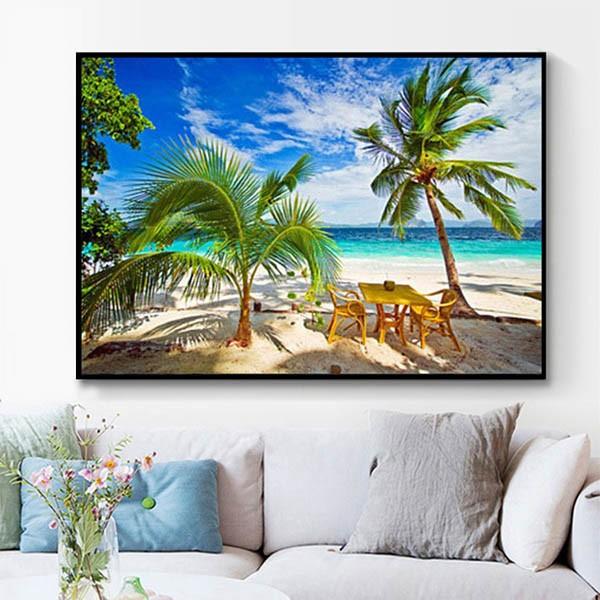 中級 フル ダイヤモンドアート キット ビーズ刺繍 ヤシの木 ビーチ