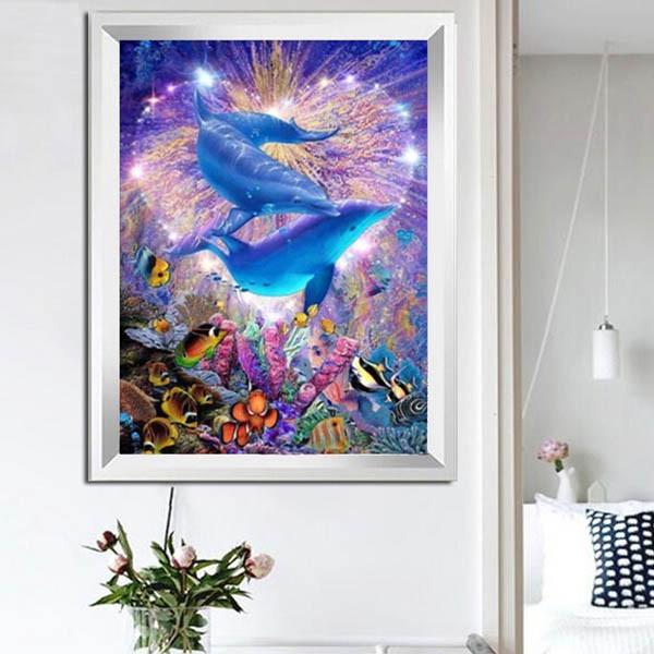 中級 フル ダイヤモンドアート キット ビーズ刺繍 イルカ 幻想的