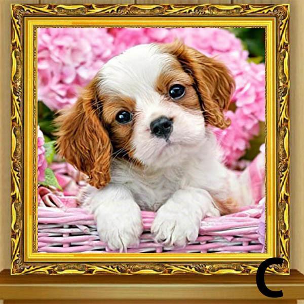 初級 フル ダイヤモンドアート キット ビーズ刺繍 白い犬 ホワイト