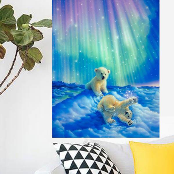 中級 フル ダイヤモンドアート キット ビーズ刺繍 オーロラ 白熊