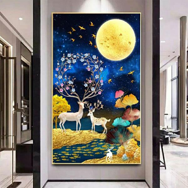 大型サイズ 上級者向け フル ダイヤモンド刺繍 注文後の変更キャンセル返品 キット ビーズ刺繍 満月 幻想的 パズルアート モザイクアート トナカイ リハビリ 夜の森