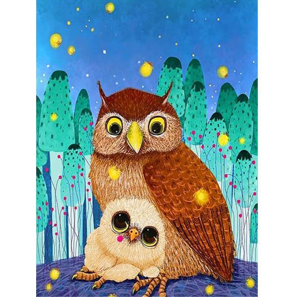 中級 フル ダイヤモンドアート キット ビーズ刺繍 親子ふくろう 子供