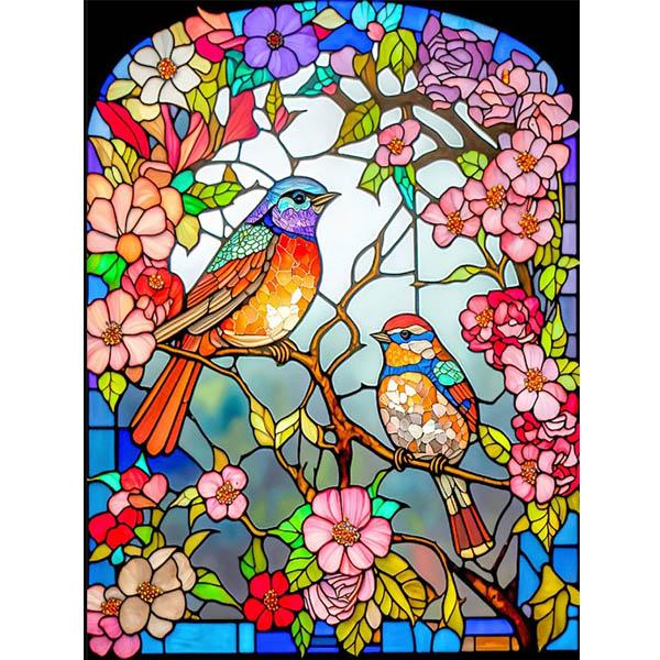 鳥と花の刺繍アート 木製フレーム 鳥と花の刺繍アート 木製フレーム