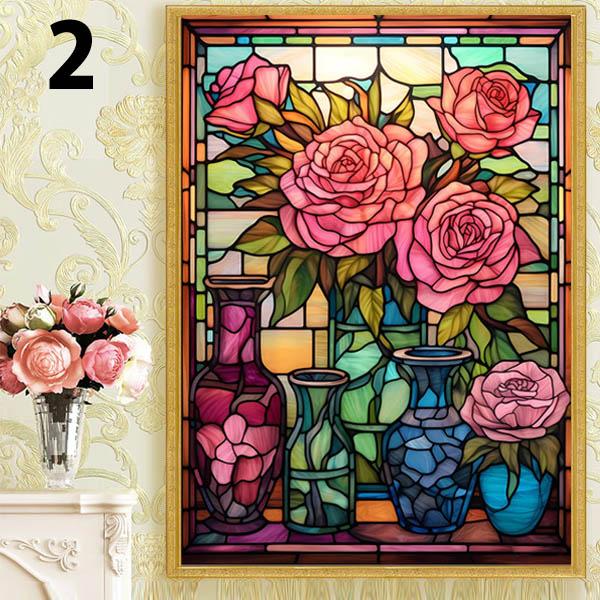 アートピース 花 中級 フル ダイヤモンドアート キット ビーズ刺繍 静止画 花 花瓶 薔薇