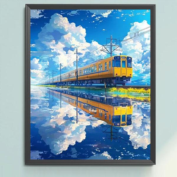 準上級 フル ダイヤモンドアート キット ビーズ刺繍 電車 田園風景