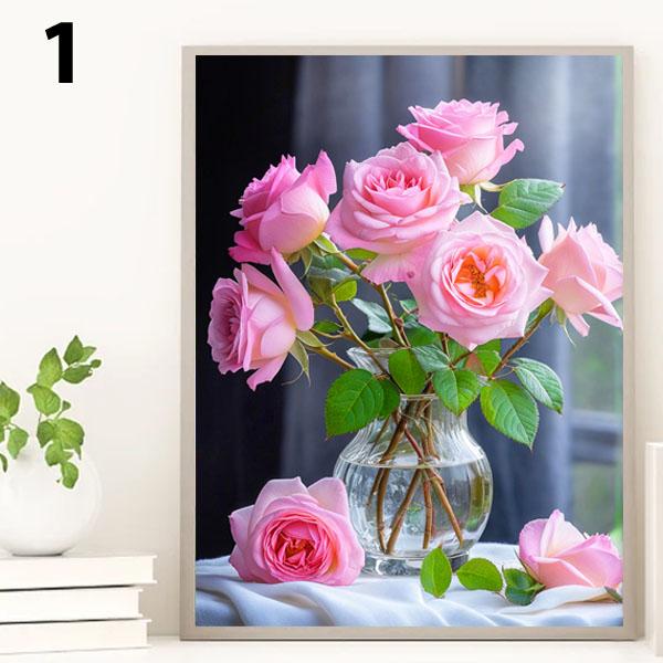 中級 フル ダイヤモンドアート キット ビーズ刺繍 ガラスの花瓶 花束