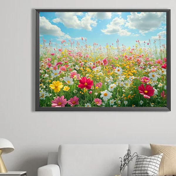 上級 フル ダイヤモンドアート キット ビーズ刺繍 花畑 晴天 コスモス