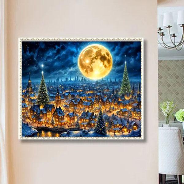 準上級 フル ダイヤモンドアート キット ビーズ刺繍 満月 雪の