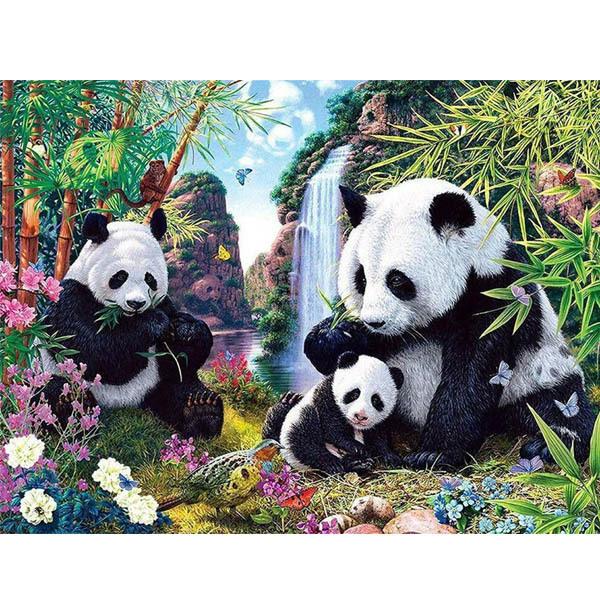 中級 フル ダイヤモンドアート キット ビーズ刺繍 パンダ 親子 竹林