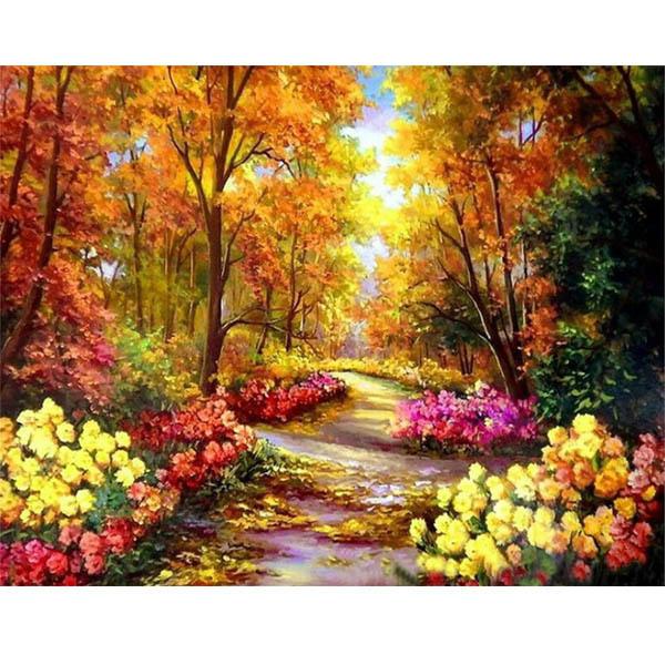 中級 フル ダイヤモンドアート キット ビーズ刺繍 秋の森 小道