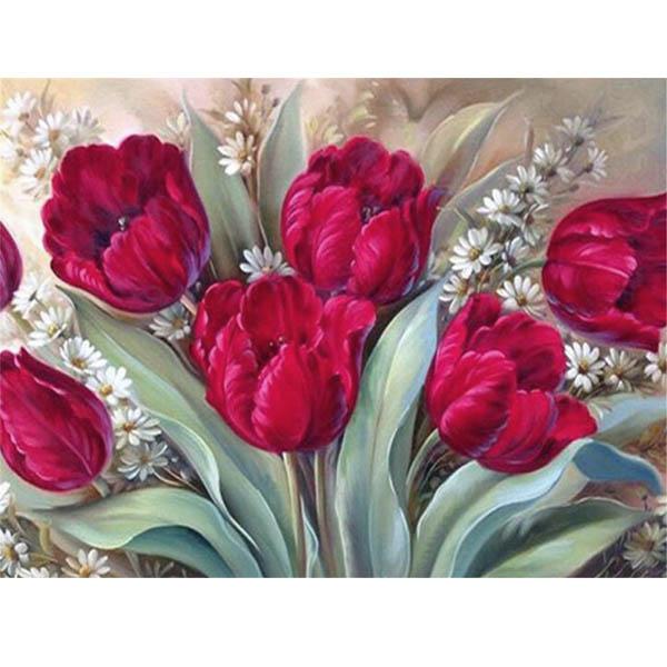 中級 フル ダイヤモンドアート キット ビーズ刺繍 赤いチューリップ