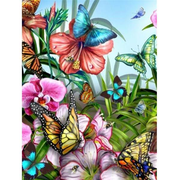 ハイビスカスと蝶々、油彩画 絵画作品「ハイビスカスと蝶」