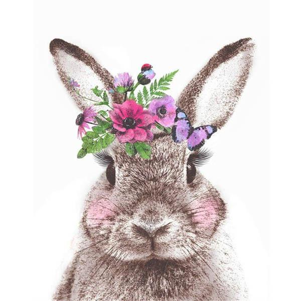中級 フル ダイヤモンドアート キット ビーズ刺繍 うさぎ 花冠 水彩画